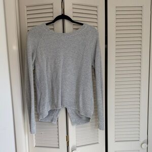 Madewell Heather Gray Crewneck Sweater with Crossover Back Detail